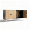 Natural bamboo cabinet with sliding doors and open shelves 150 x 45 x 60cm