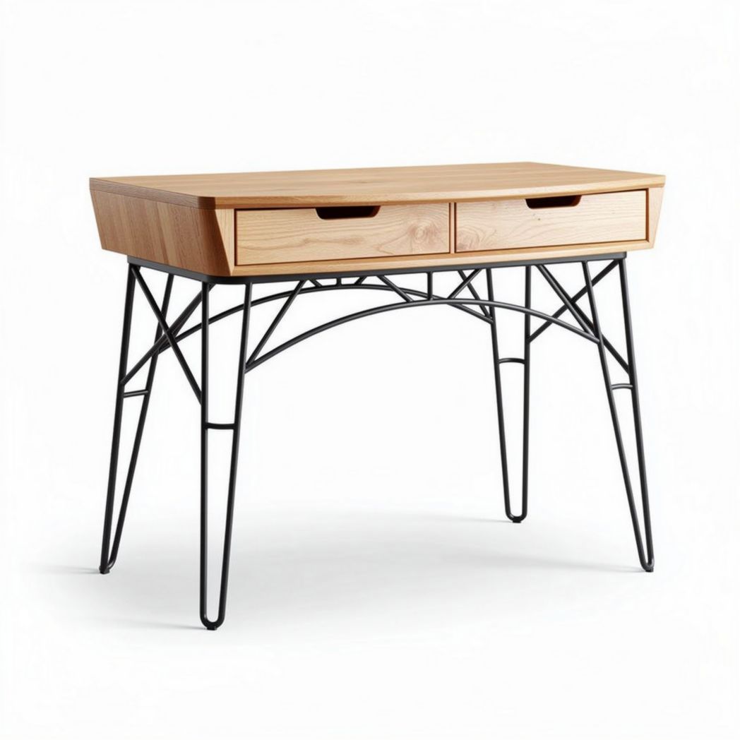 Wood and metal writing desk with two drawers 120 x 60 x 75cm