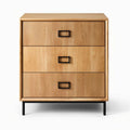 Wooden nightstand with three drawers ribbed design and black metal legs 60 x 40 x 75cm
