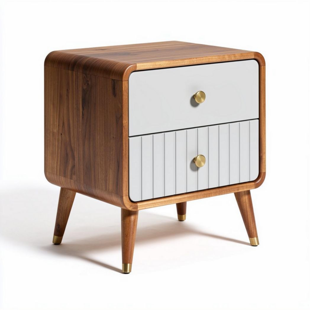 Wooden nightstand with two drawers and gold handles 40 x 40 x 50cm