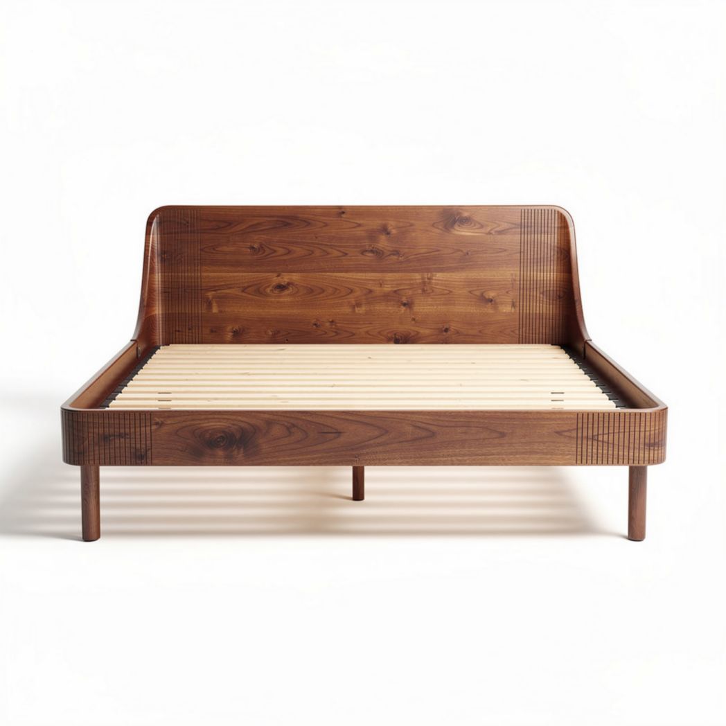 Wooden platform bed with natural wood finish and slatted design 190 x 140 x 30cm