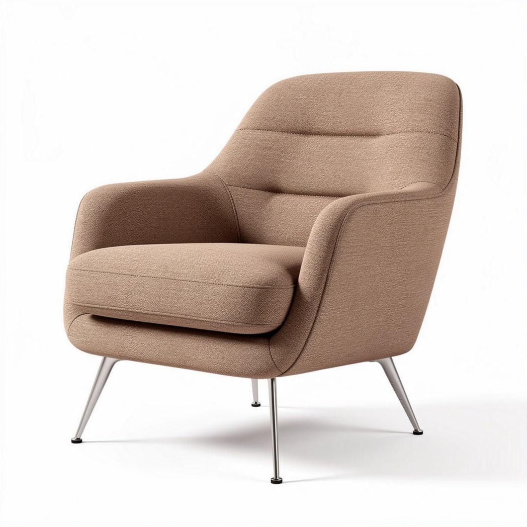 Mid-century modern accent chair with wood legs in gray fabric upholstery