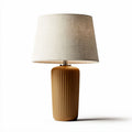 Ceramic table lamp with textured base and herringbone fabric shade 30 x 30 x 50cm