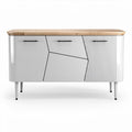 White modern sideboard with natural wood top and angled design 150 x 45 x 85cm