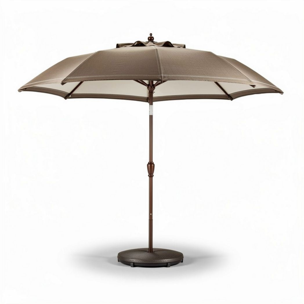 Aluminum patio umbrella with beige canopy and 200 x 200 x 250cm dimensions