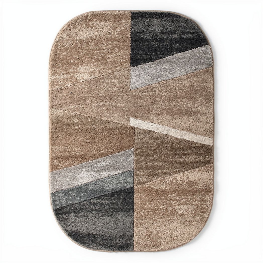 Rectangular area rug in geometric pattern beige and gray 100 x 150 x 1cm
