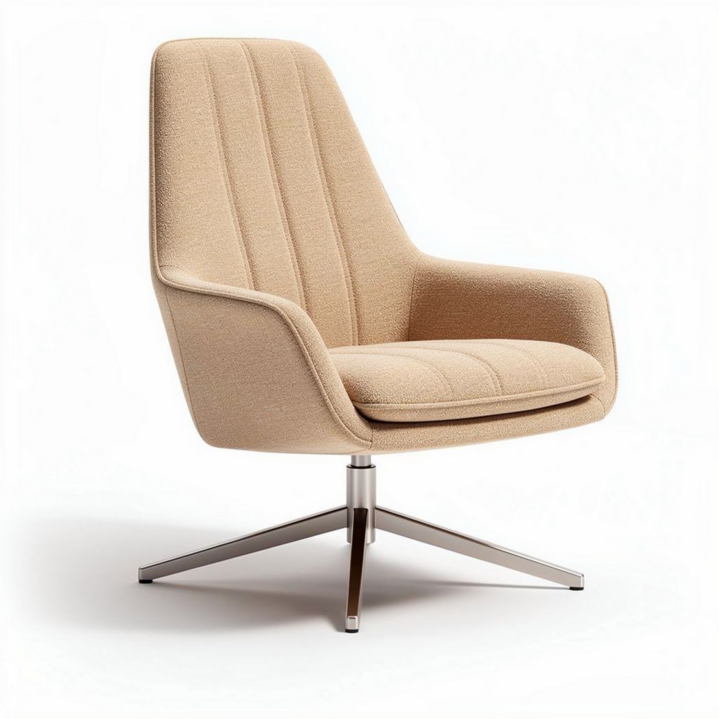 Modern accent chair in beige upholstery with stainless steel base 80 x 70 x 90cm