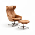 Contemporary gray fabric lounge chair and ottoman set with adjustable headrest