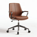 Brown leather office chair with adjustable height and rolling wheels
