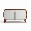 Mid-century modern wooden storage cabinet with gray doors 80 x 40 x 50cm