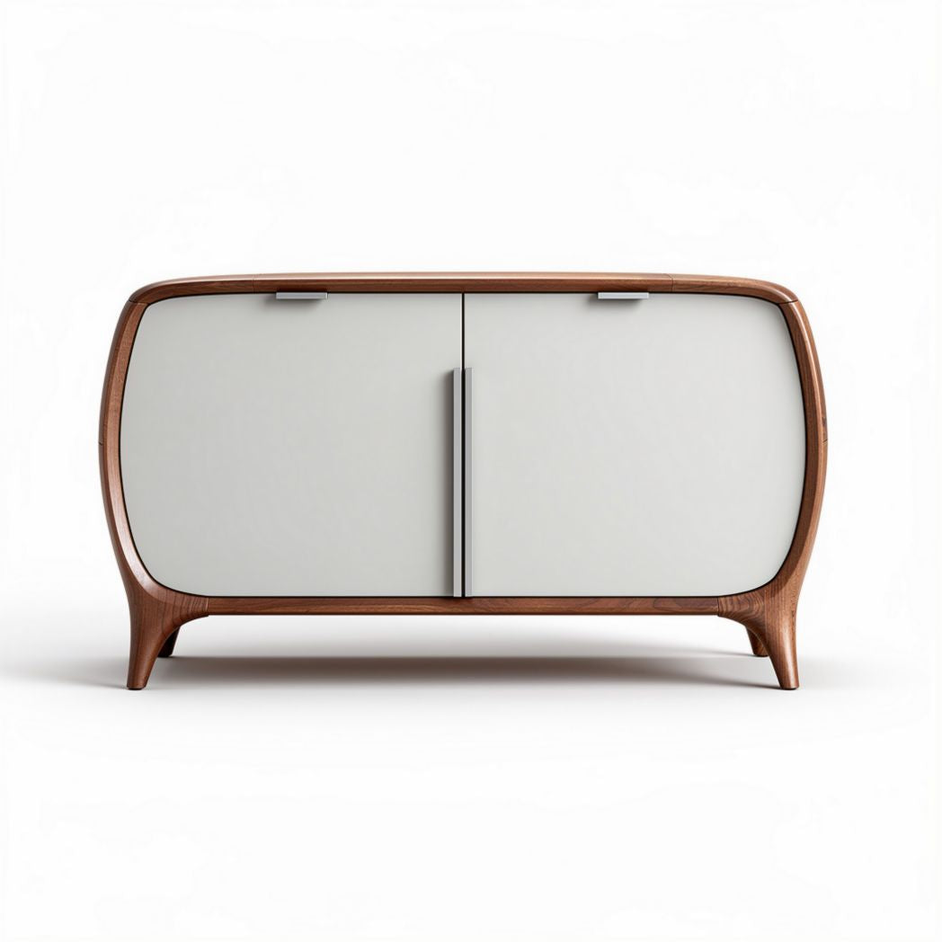 Mid-century modern wooden storage cabinet with gray doors 80 x 40 x 50cm
